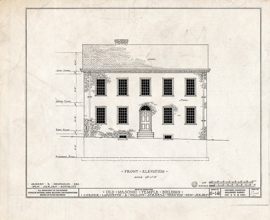 Blueprint HABS NJ,11-Tret,5- (Sheet 1 of 8) - Old Masonic Temple, South Willow & West Lafaytette Streets, Trenton, Mercer County, NJ
