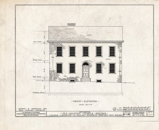 Blueprint HABS NJ,11-Tret,5- (Sheet 1 of 8) - Old Masonic Temple, South Willow & West Lafaytette Streets, Trenton, Mercer County, NJ