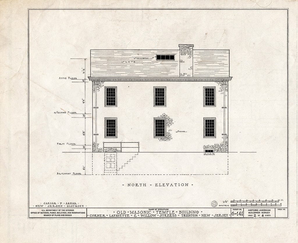 Blueprint HABS NJ,11-Tret,5- (Sheet 2 of 8) - Old Masonic Temple, South Willow & West Lafaytette Streets, Trenton, Mercer County, NJ