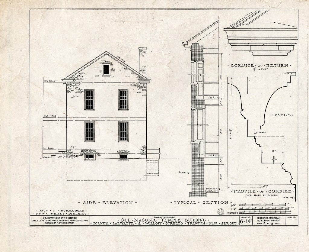 Blueprint HABS NJ,11-Tret,5- (Sheet 3 of 8) - Old Masonic Temple, South Willow & West Lafaytette Streets, Trenton, Mercer County, NJ