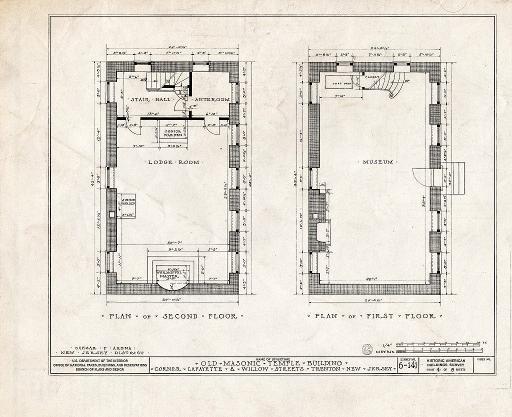 Blueprint HABS NJ,11-Tret,5- (Sheet 4 of 8) - Old Masonic Temple, South Willow & West Lafaytette Streets, Trenton, Mercer County, NJ