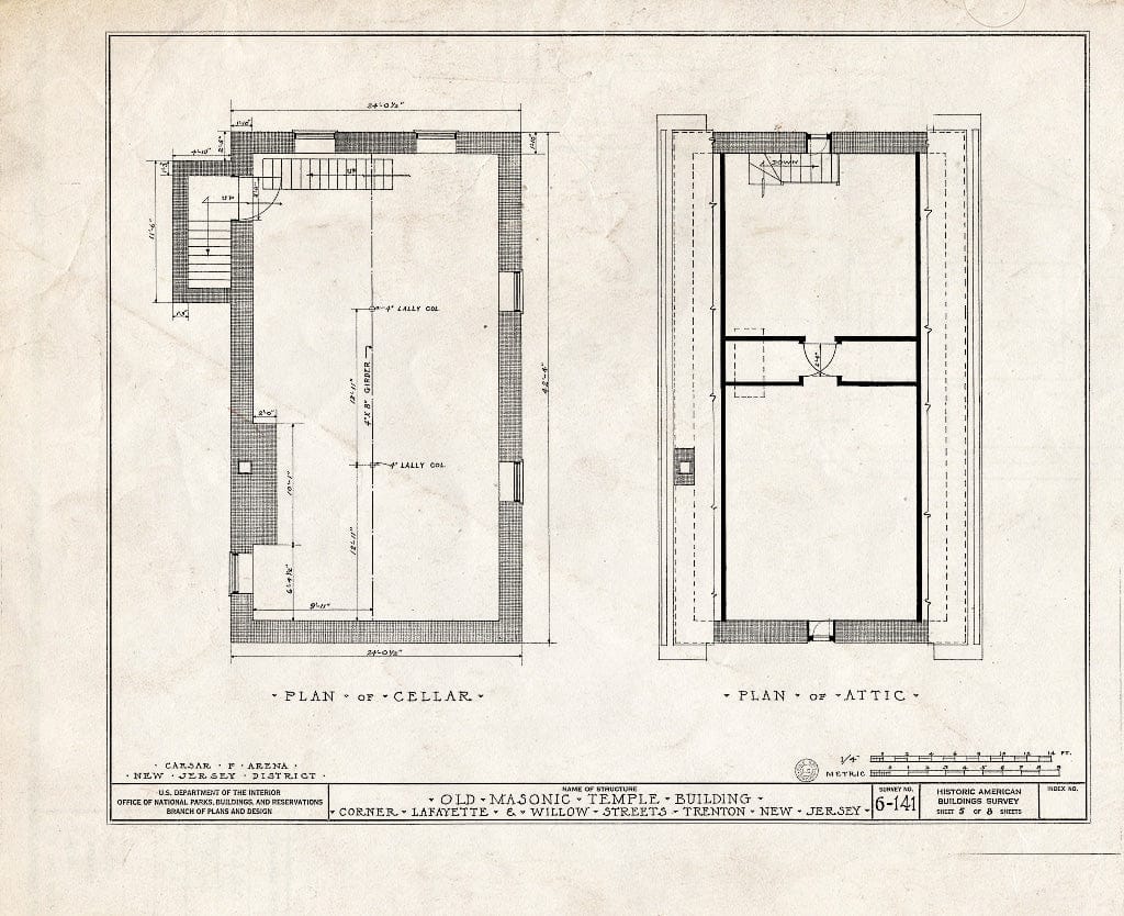 Blueprint HABS NJ,11-Tret,5- (Sheet 5 of 8) - Old Masonic Temple, South Willow & West Lafaytette Streets, Trenton, Mercer County, NJ