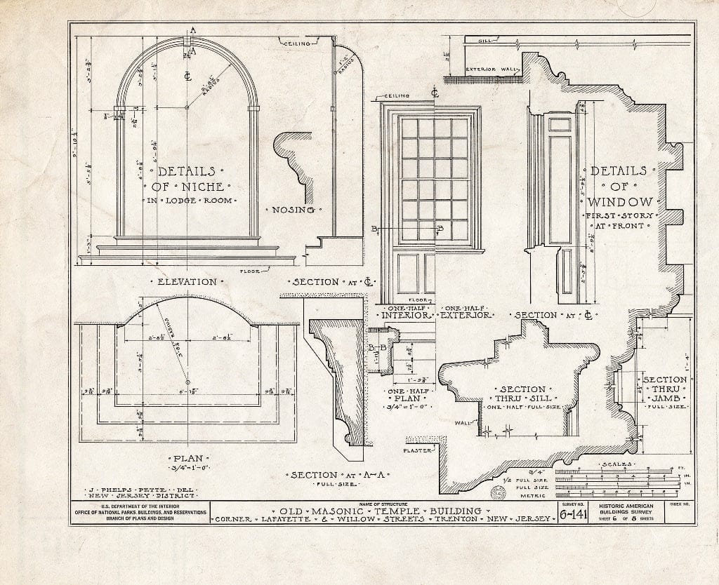 Blueprint HABS NJ,11-Tret,5- (Sheet 6 of 8) - Old Masonic Temple, South Willow & West Lafaytette Streets, Trenton, Mercer County, NJ