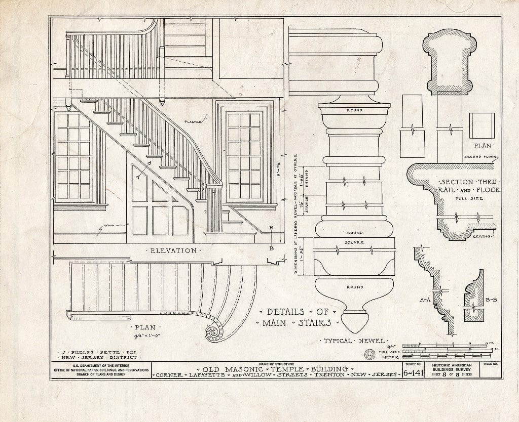 Blueprint HABS NJ,11-Tret,5- (Sheet 8 of 8) - Old Masonic Temple, South Willow & West Lafaytette Streets, Trenton, Mercer County, NJ