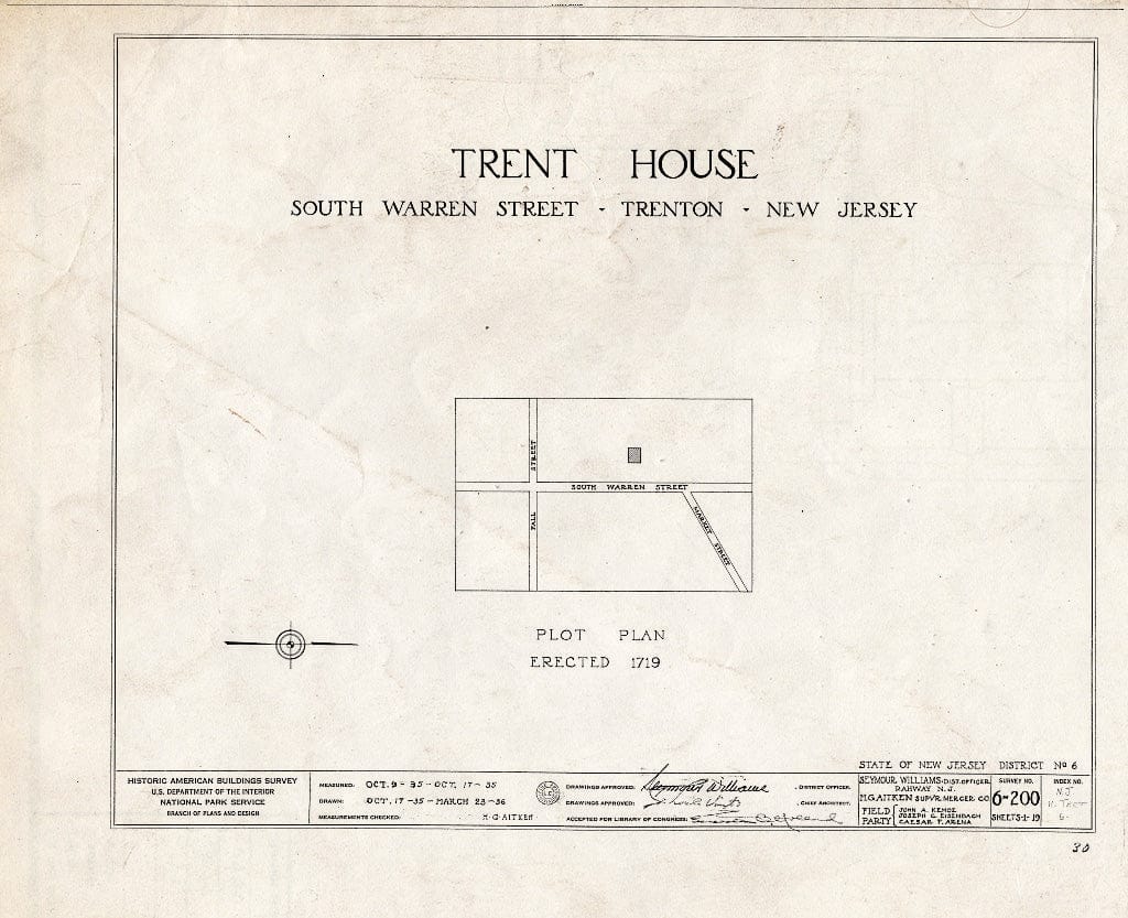 Blueprint HABS NJ,11-Tret,6- (Sheet 0 of 19) - Trent House, 15 Market Street (Changed from 539 South Warren Street), Trenton, Mercer County, NJ