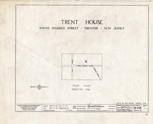 Blueprint HABS NJ,11-Tret,6- (Sheet 0 of 19) - Trent House, 15 Market Street (Changed from 539 South Warren Street), Trenton, Mercer County, NJ