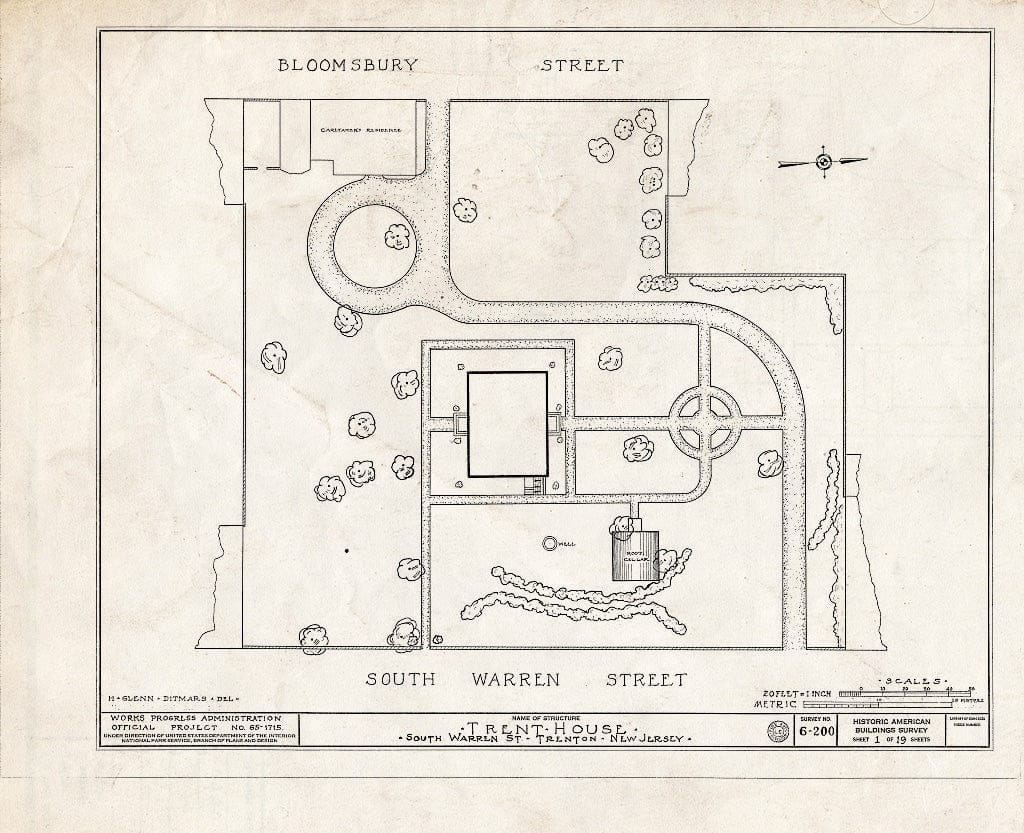 Blueprint HABS NJ,11-Tret,6- (Sheet 1 of 19) - Trent House, 15 Market Street (Changed from 539 South Warren Street), Trenton, Mercer County, NJ