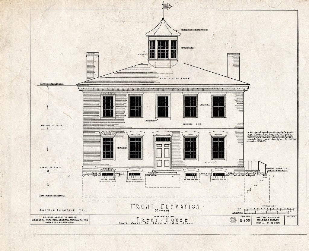 Blueprint HABS NJ,11-Tret,6- (Sheet 2 of 19) - Trent House, 15 Market Street (Changed from 539 South Warren Street), Trenton, Mercer County, NJ