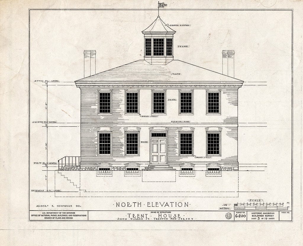 Blueprint HABS NJ,11-Tret,6- (Sheet 3 of 19) - Trent House, 15 Market Street (Changed from 539 South Warren Street), Trenton, Mercer County, NJ