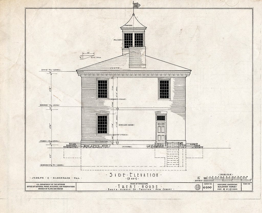 Blueprint HABS NJ,11-Tret,6- (Sheet 4 of 19) - Trent House, 15 Market Street (Changed from 539 South Warren Street), Trenton, Mercer County, NJ