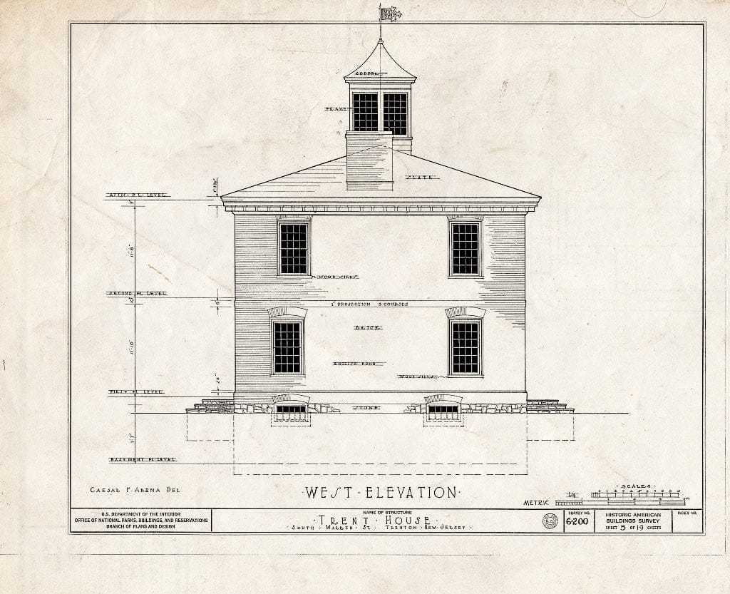 Blueprint HABS NJ,11-Tret,6- (Sheet 5 of 19) - Trent House, 15 Market Street (Changed from 539 South Warren Street), Trenton, Mercer County, NJ
