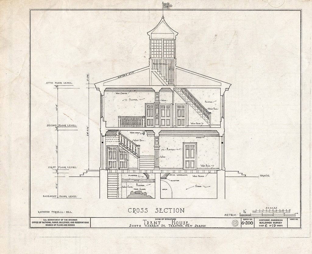 Blueprint HABS NJ,11-Tret,6- (Sheet 6 of 19) - Trent House, 15 Market Street (Changed from 539 South Warren Street), Trenton, Mercer County, NJ