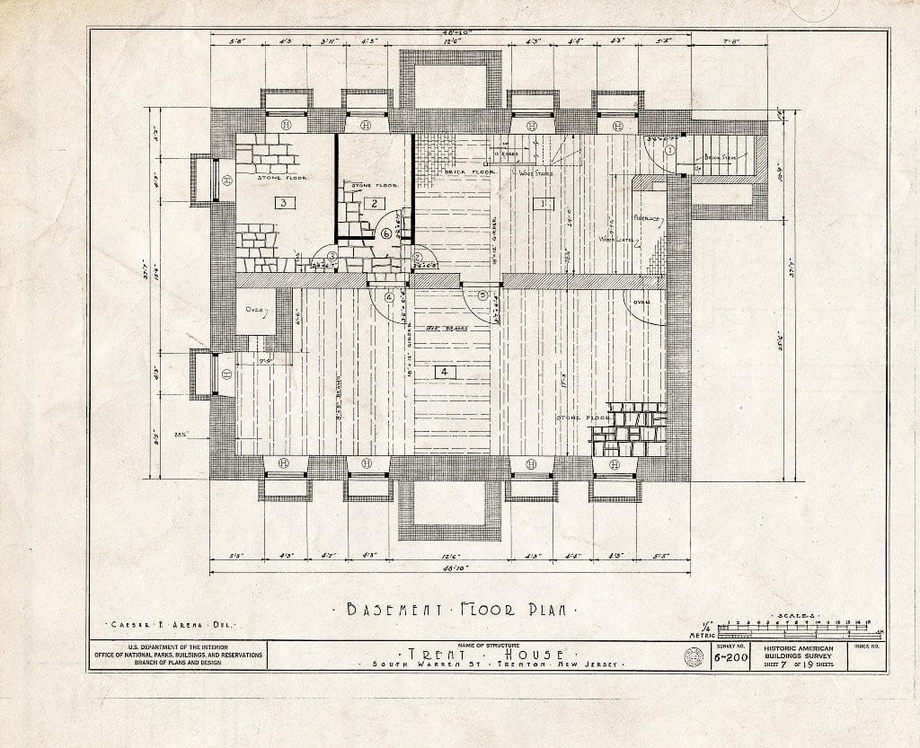 Blueprint HABS NJ,11-Tret,6- (Sheet 7 of 19) - Trent House, 15 Market Street (Changed from 539 South Warren Street), Trenton, Mercer County, NJ