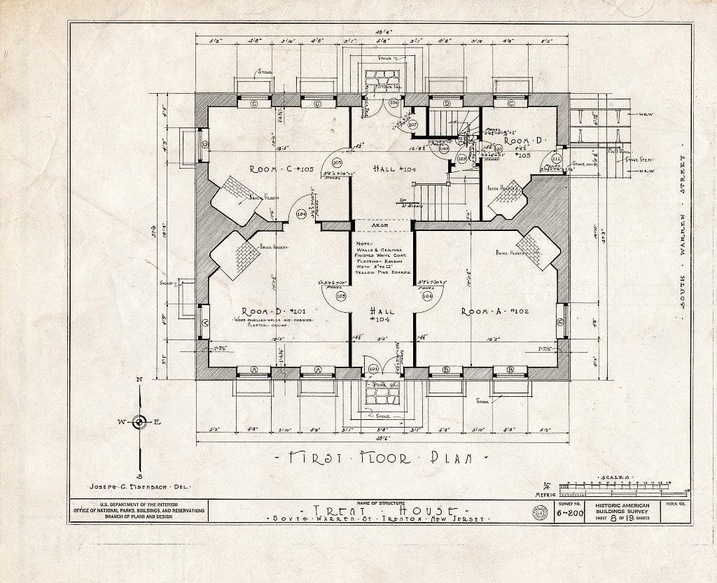 Blueprint HABS NJ,11-Tret,6- (Sheet 8 of 19) - Trent House, 15 Market Street (Changed from 539 South Warren Street), Trenton, Mercer County, NJ