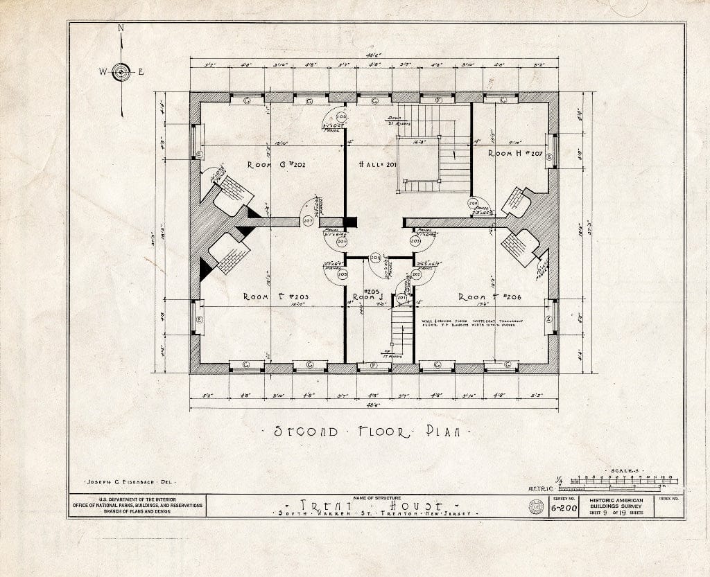 Blueprint HABS NJ,11-Tret,6- (Sheet 9 of 19) - Trent House, 15 Market Street (Changed from 539 South Warren Street), Trenton, Mercer County, NJ