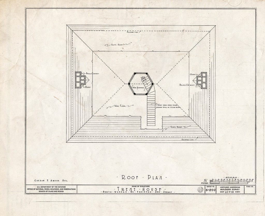Blueprint HABS NJ,11-Tret,6- (Sheet 10 of 19) - Trent House, 15 Market Street (Changed from 539 South Warren Street), Trenton, Mercer County, NJ