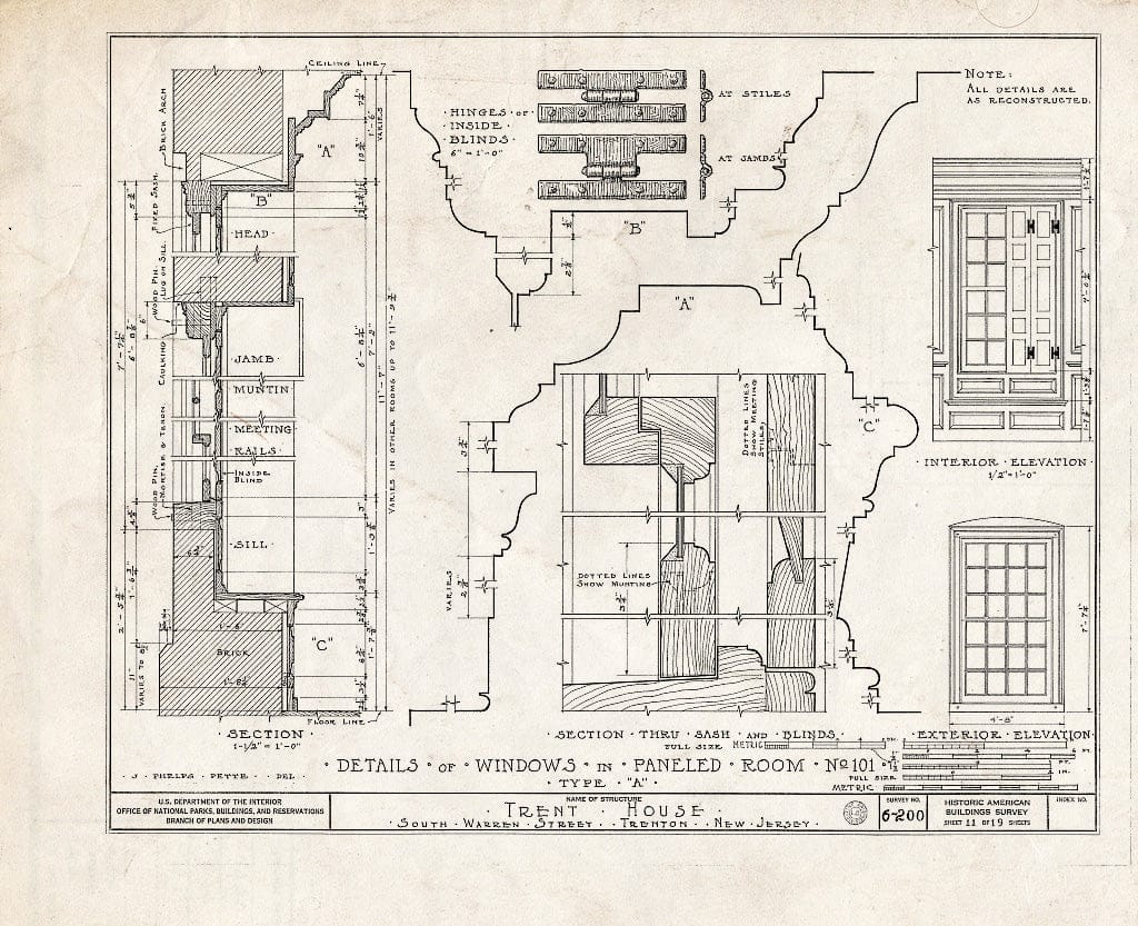 Blueprint HABS NJ,11-Tret,6- (Sheet 11 of 19) - Trent House, 15 Market Street (Changed from 539 South Warren Street), Trenton, Mercer County, NJ