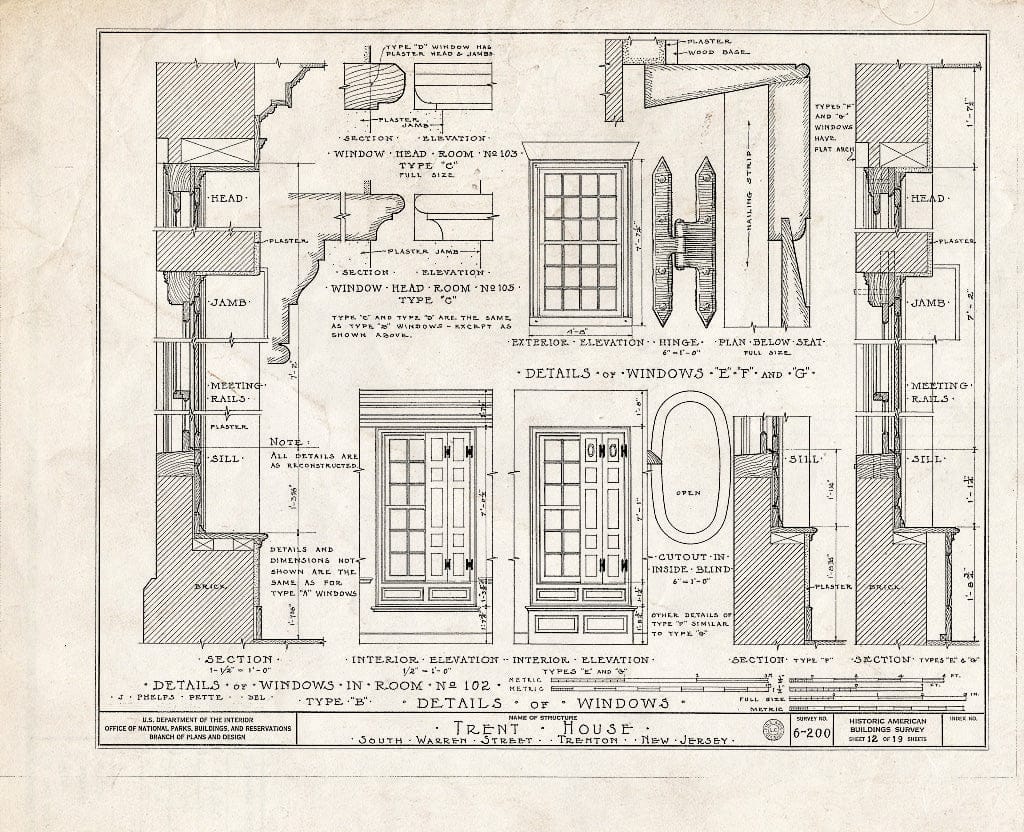 Blueprint HABS NJ,11-Tret,6- (Sheet 12 of 19) - Trent House, 15 Market Street (Changed from 539 South Warren Street), Trenton, Mercer County, NJ