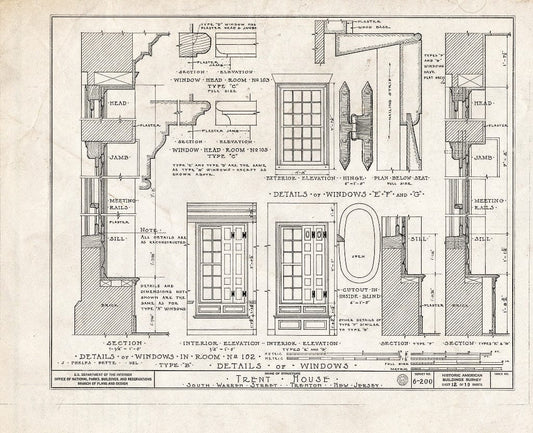 Blueprint HABS NJ,11-Tret,6- (Sheet 12 of 19) - Trent House, 15 Market Street (Changed from 539 South Warren Street), Trenton, Mercer County, NJ