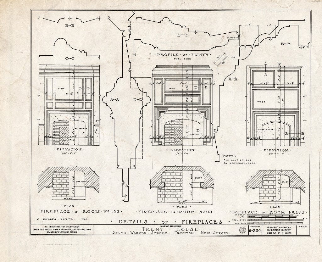 Blueprint HABS NJ,11-Tret,6- (Sheet 13 of 19) - Trent House, 15 Market Street (Changed from 539 South Warren Street), Trenton, Mercer County, NJ