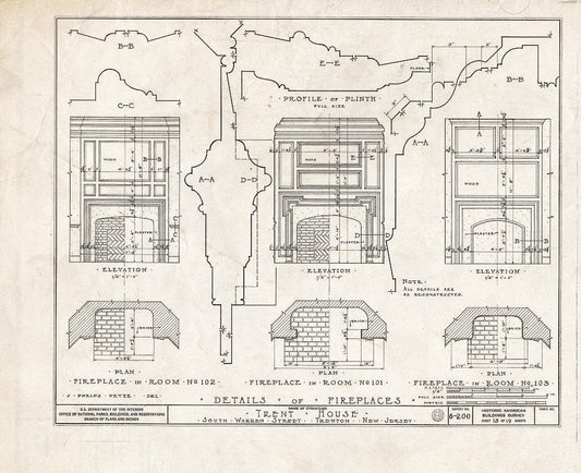 Blueprint HABS NJ,11-Tret,6- (Sheet 13 of 19) - Trent House, 15 Market Street (Changed from 539 South Warren Street), Trenton, Mercer County, NJ