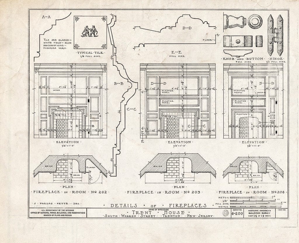 Blueprint HABS NJ,11-Tret,6- (Sheet 14 of 19) - Trent House, 15 Market Street (Changed from 539 South Warren Street), Trenton, Mercer County, NJ