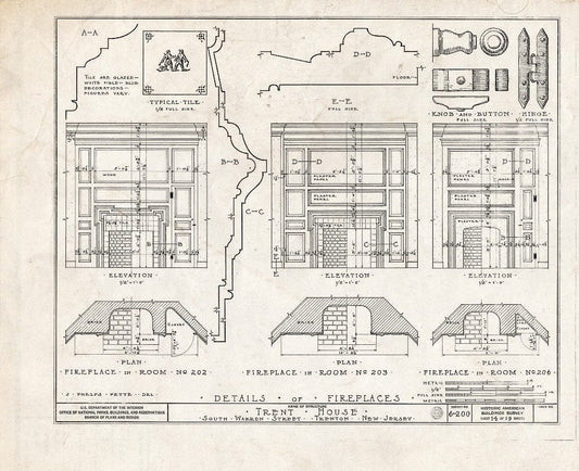 Blueprint HABS NJ,11-Tret,6- (Sheet 14 of 19) - Trent House, 15 Market Street (Changed from 539 South Warren Street), Trenton, Mercer County, NJ