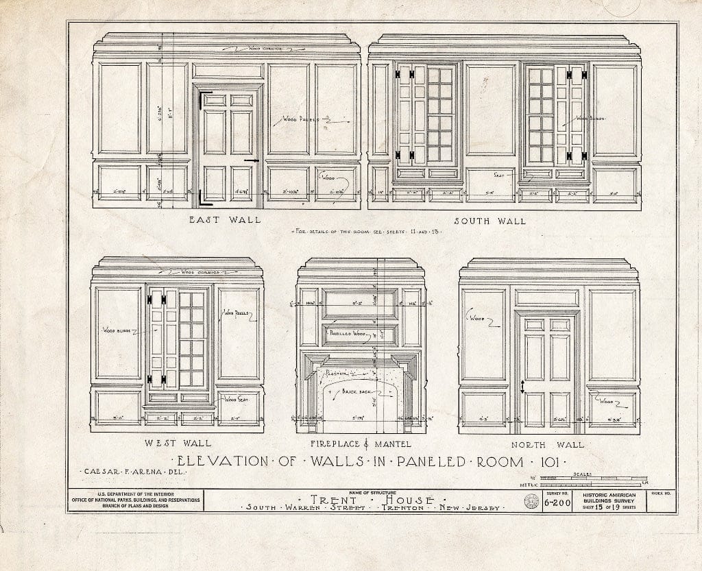 Blueprint HABS NJ,11-Tret,6- (Sheet 15 of 19) - Trent House, 15 Market Street (Changed from 539 South Warren Street), Trenton, Mercer County, NJ