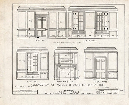 Blueprint HABS NJ,11-Tret,6- (Sheet 15 of 19) - Trent House, 15 Market Street (Changed from 539 South Warren Street), Trenton, Mercer County, NJ