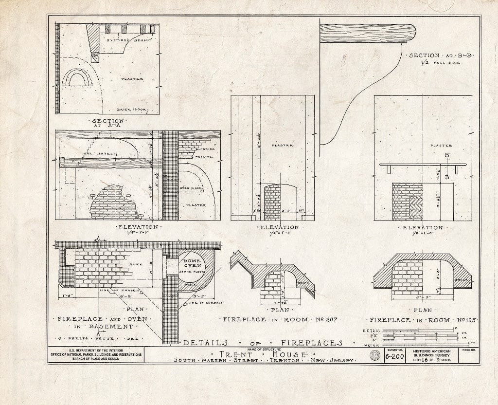 Blueprint HABS NJ,11-Tret,6- (Sheet 16 of 19) - Trent House, 15 Market Street (Changed from 539 South Warren Street), Trenton, Mercer County, NJ