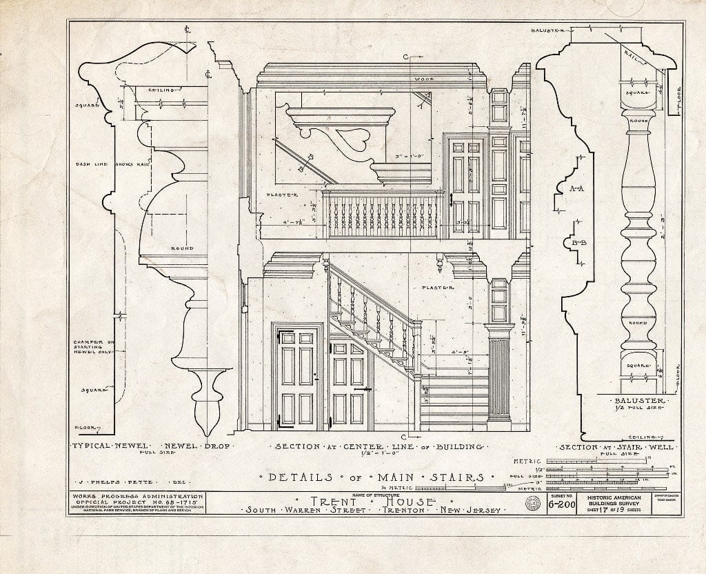 Blueprint HABS NJ,11-Tret,6- (Sheet 17 of 19) - Trent House, 15 Market Street (Changed from 539 South Warren Street), Trenton, Mercer County, NJ