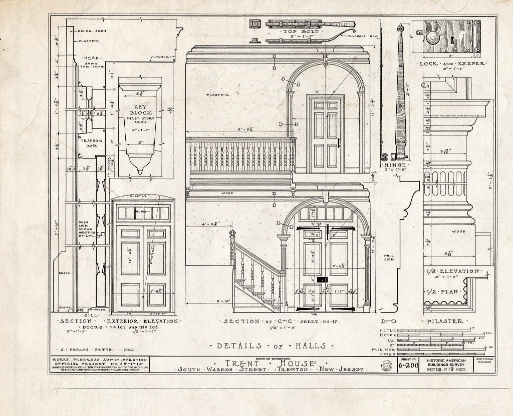 Blueprint HABS NJ,11-Tret,6- (Sheet 18 of 19) - Trent House, 15 Market Street (Changed from 539 South Warren Street), Trenton, Mercer County, NJ