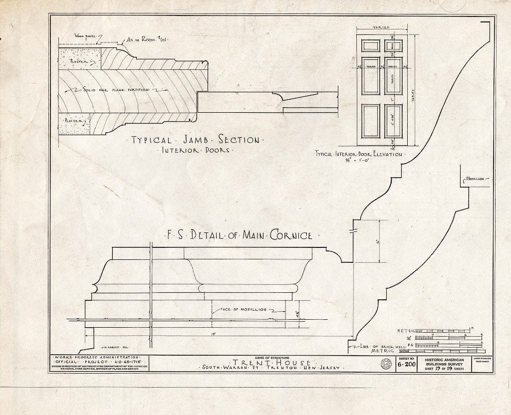 Blueprint HABS NJ,11-Tret,6- (Sheet 19 of 19) - Trent House, 15 Market Street (Changed from 539 South Warren Street), Trenton, Mercer County, NJ