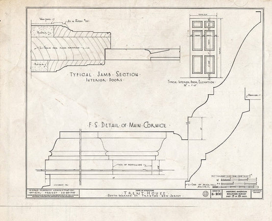 Blueprint HABS NJ,11-Tret,6- (Sheet 19 of 19) - Trent House, 15 Market Street (Changed from 539 South Warren Street), Trenton, Mercer County, NJ