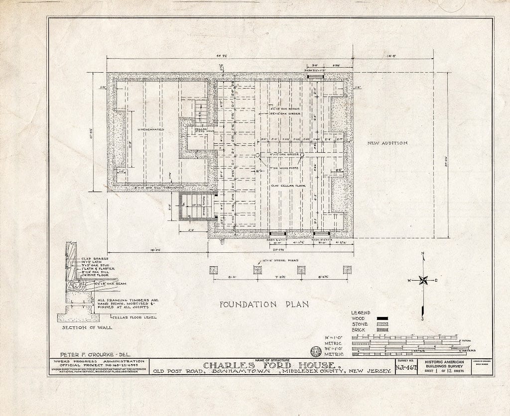Blueprint HABS NJ,12-BONTO,1- (Sheet 1 of 12) - Charles Ford House, Old Post Road, Bonhamtown, Middlesex County, NJ