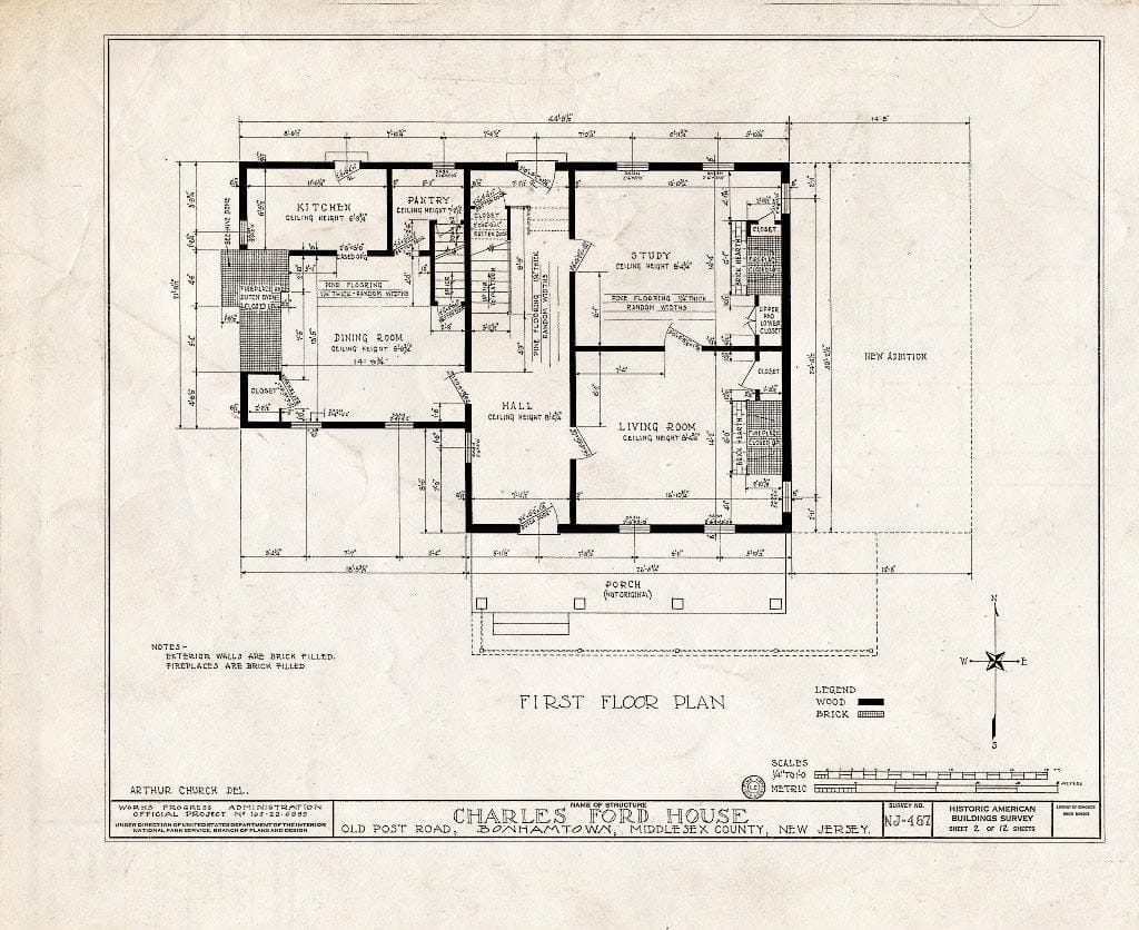 Blueprint HABS NJ,12-BONTO,1- (Sheet 2 of 12) - Charles Ford House, Old Post Road, Bonhamtown, Middlesex County, NJ