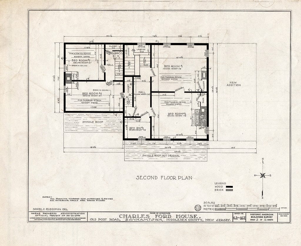 Blueprint HABS NJ,12-BONTO,1- (Sheet 3 of 12) - Charles Ford House, Old Post Road, Bonhamtown, Middlesex County, NJ
