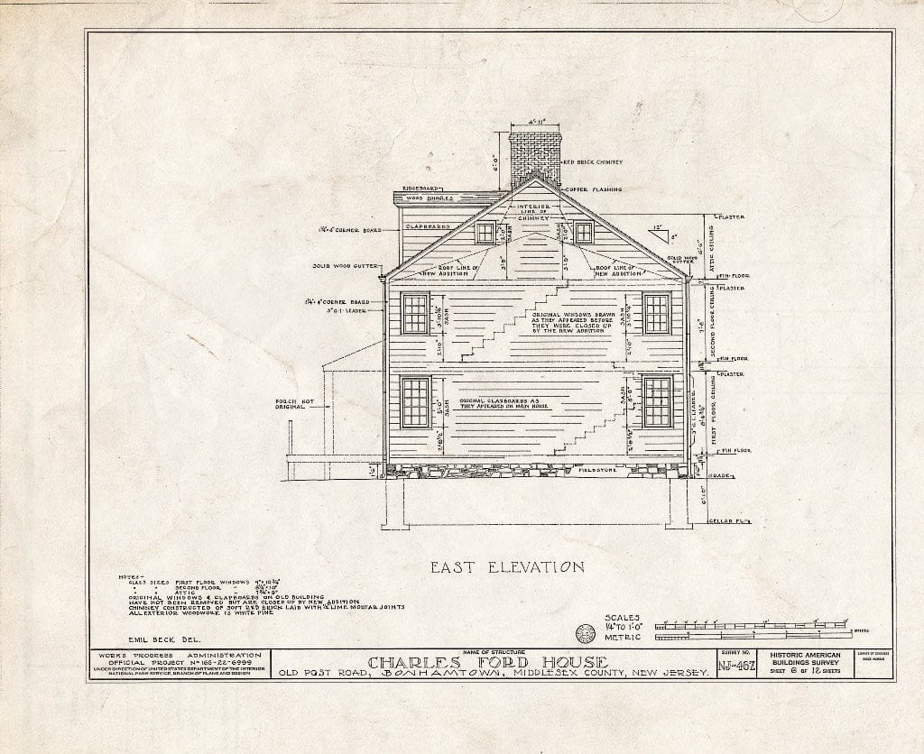Blueprint HABS NJ,12-BONTO,1- (Sheet 6 of 12) - Charles Ford House, Old Post Road, Bonhamtown, Middlesex County, NJ