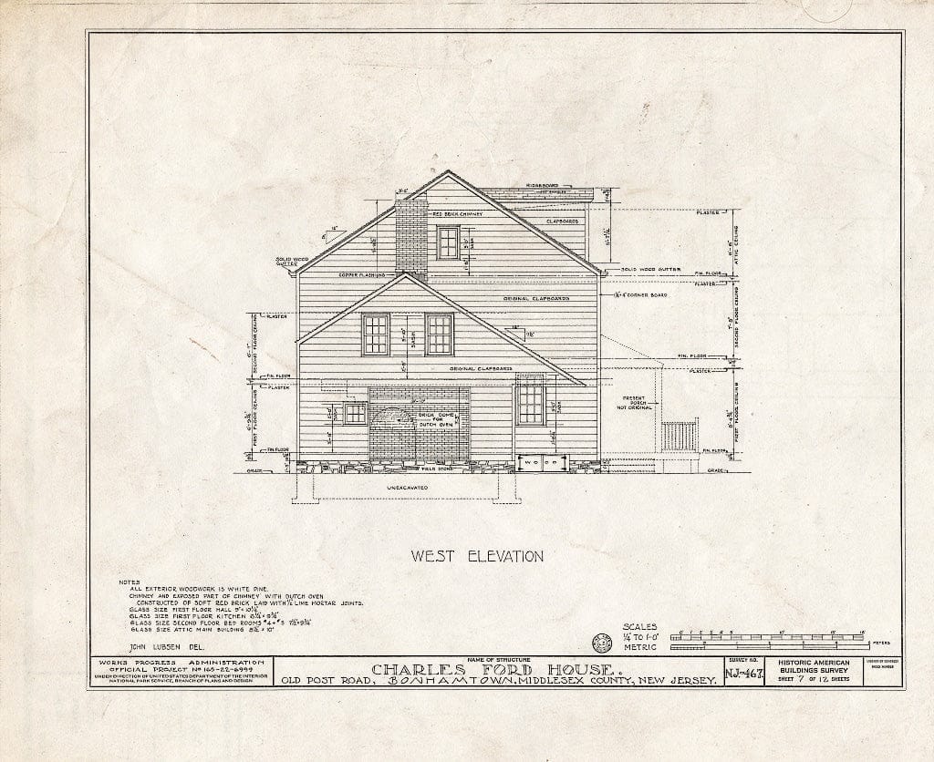 Blueprint HABS NJ,12-BONTO,1- (Sheet 7 of 12) - Charles Ford House, Old Post Road, Bonhamtown, Middlesex County, NJ