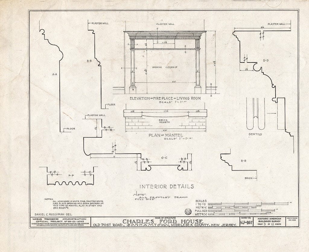 Blueprint HABS NJ,12-BONTO,1- (Sheet 9 of 12) - Charles Ford House, Old Post Road, Bonhamtown, Middlesex County, NJ