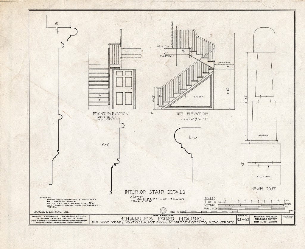 Blueprint HABS NJ,12-BONTO,1- (Sheet 10 of 12) - Charles Ford House, Old Post Road, Bonhamtown, Middlesex County, NJ