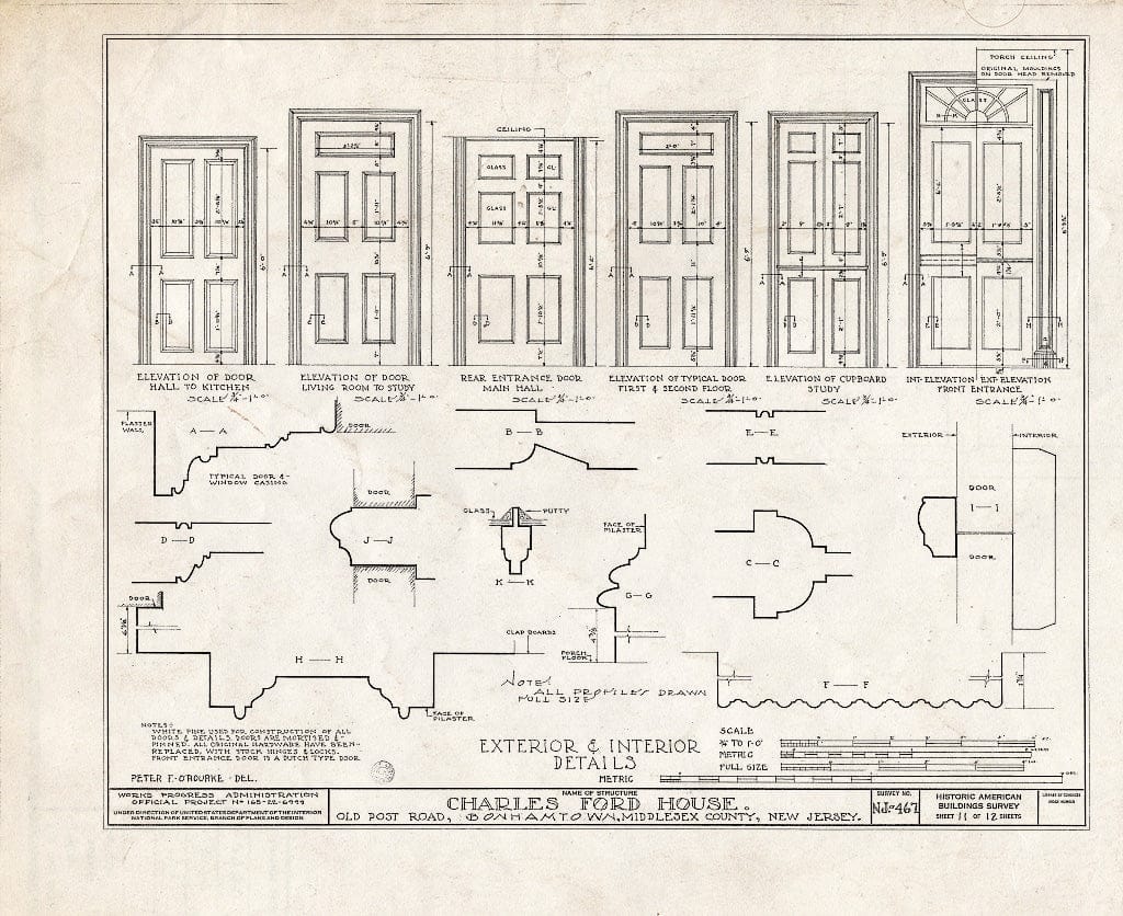 Blueprint HABS NJ,12-BONTO,1- (Sheet 11 of 12) - Charles Ford House, Old Post Road, Bonhamtown, Middlesex County, NJ