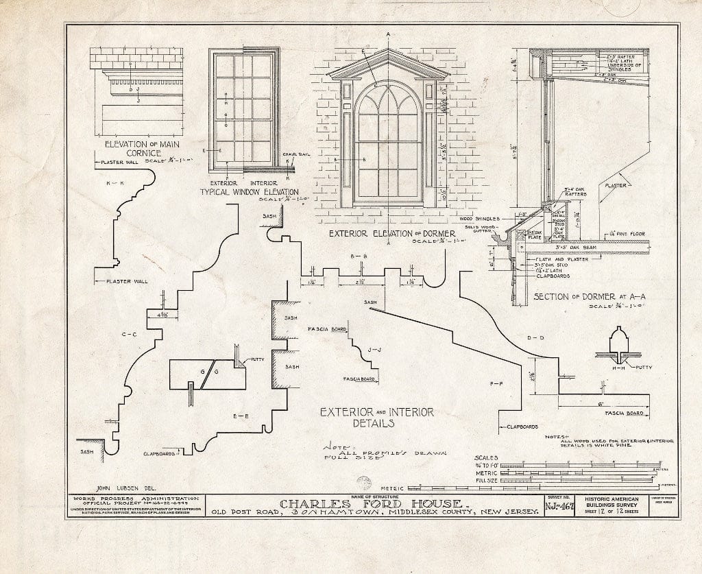Blueprint HABS NJ,12-BONTO,1- (Sheet 12 of 12) - Charles Ford House, Old Post Road, Bonhamtown, Middlesex County, NJ