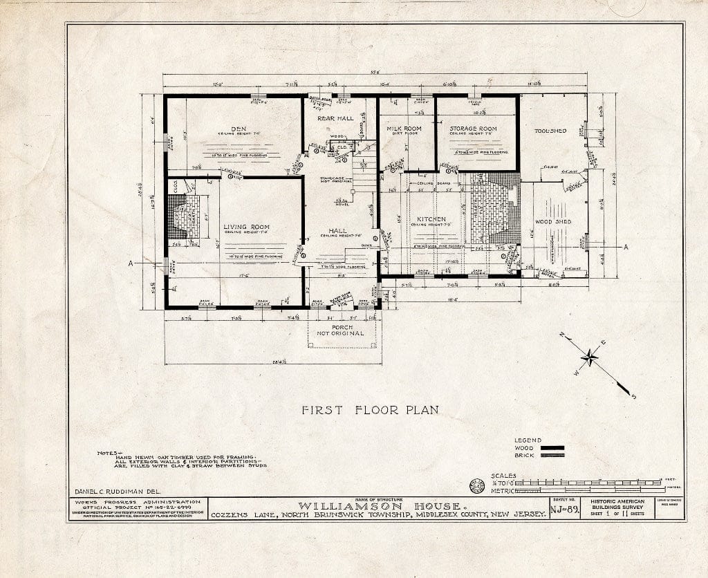 Blueprint HABS NJ,12-FRAPA.V,1- (Sheet 1 of 11) - Williamson House, Cozzens Lane, Franklin Park, Middlesex County, NJ