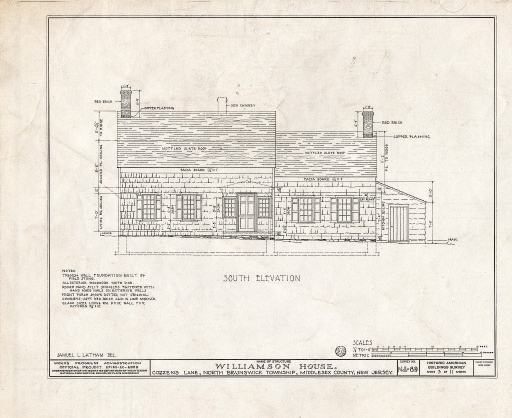 Blueprint HABS NJ,12-FRAPA.V,1- (Sheet 3 of 11) - Williamson House, Cozzens Lane, Franklin Park, Middlesex County, NJ
