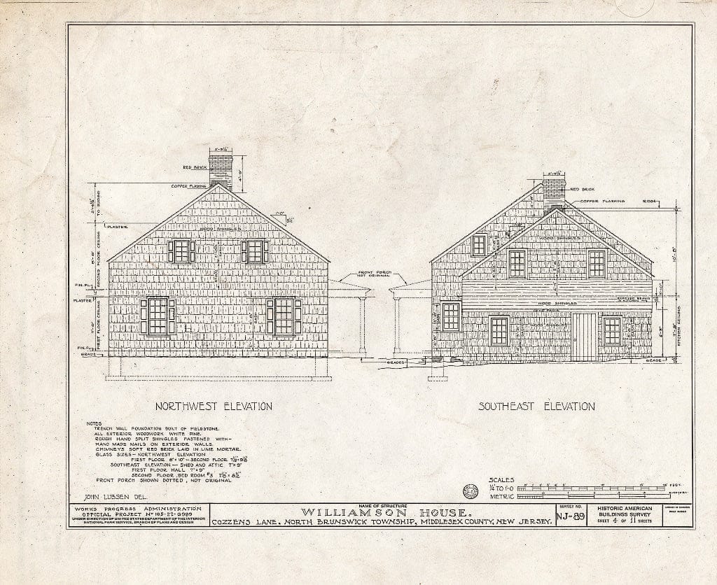 Blueprint HABS NJ,12-FRAPA.V,1- (Sheet 4 of 11) - Williamson House, Cozzens Lane, Franklin Park, Middlesex County, NJ
