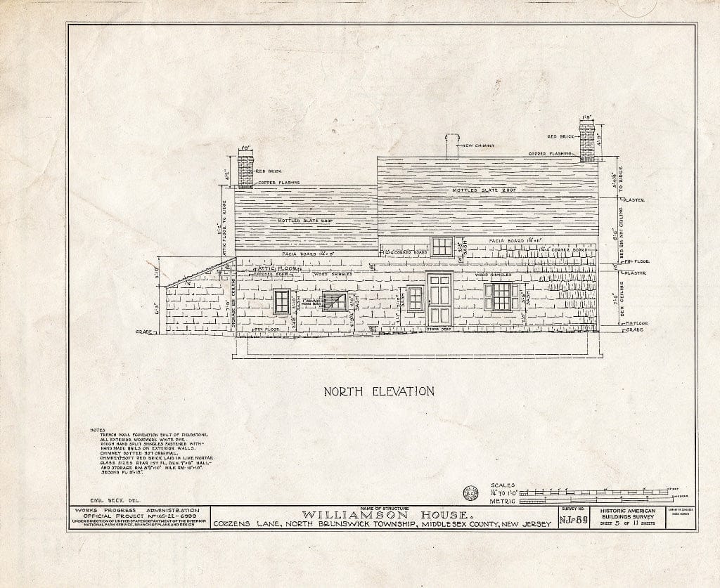 Blueprint HABS NJ,12-FRAPA.V,1- (Sheet 5 of 11) - Williamson House, Cozzens Lane, Franklin Park, Middlesex County, NJ
