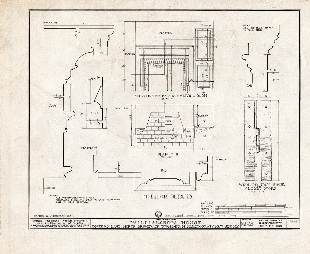 Blueprint HABS NJ,12-FRAPA.V,1- (Sheet 7 of 11) - Williamson House, Cozzens Lane, Franklin Park, Middlesex County, NJ