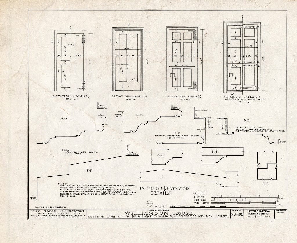 Blueprint HABS NJ,12-FRAPA.V,1- (Sheet 9 of 11) - Williamson House, Cozzens Lane, Franklin Park, Middlesex County, NJ
