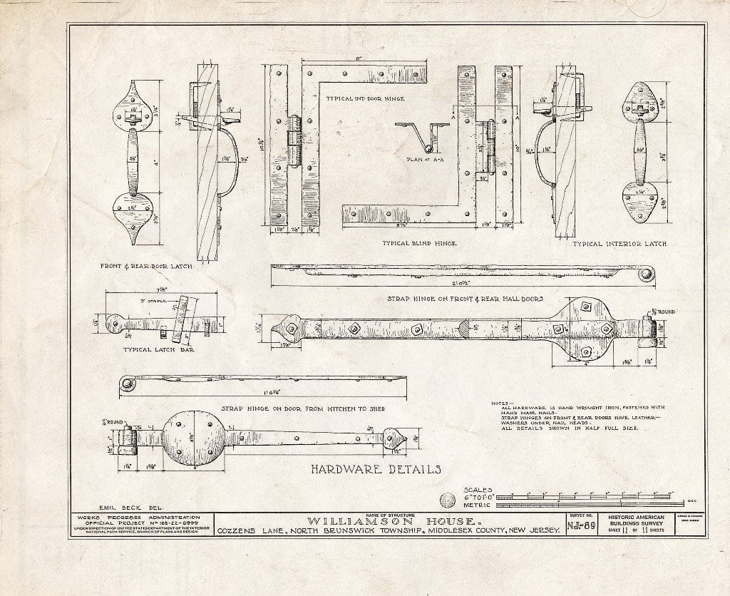 Blueprint HABS NJ,12-FRAPA.V,1- (Sheet 11 of 11) - Williamson House, Cozzens Lane, Franklin Park, Middlesex County, NJ